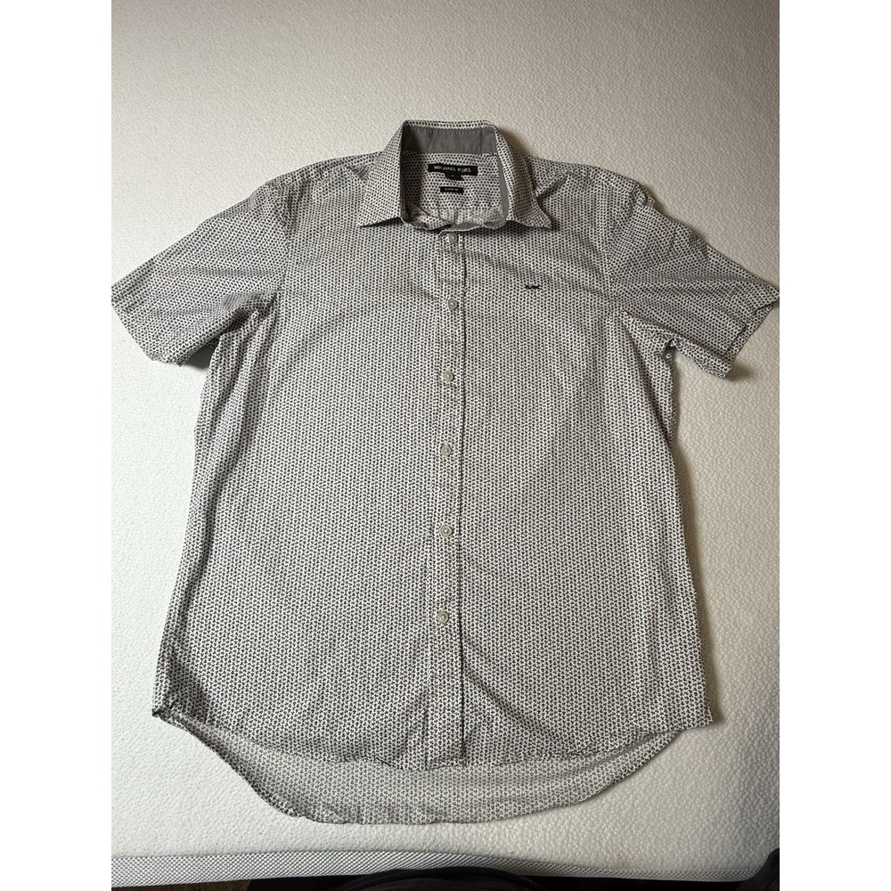 Michael Kors Men's Shirt Medium Short‎ Sleeve Button Front Gray Pattern Casual